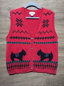 Alfred Dunner Sweater Vest Womens Size S Red Knit Christmas Dog Scottie - Picture 1 of 5