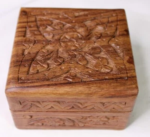 Handcrafted Decorative Wooden Box Archana Handicrafts India Teak Floral - Picture 1 of 4