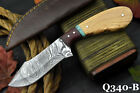 Niestandardowy nóż myśliwski ze stali damasceńskiej ręcznie robiony, uchwyt G-10 Micarta i oliwkowy (Q340-B