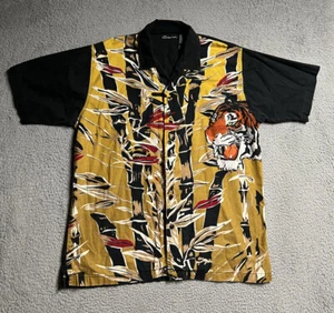 Vintage No Boundaries Tiger Shirts Mends L Asian Bamboo Polyester Button Y2K - Picture 1 of 10