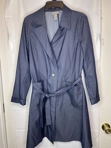 SIGRID OLSEN Blue Chambray Light Trench Coat Women Sz 12 - Picture 1 of 10