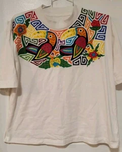 Vintage 80er Jahre buntes gestepptes Vogel Papagei Top Gr. XL - Bild 1 von 6
