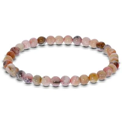 6mm Pink Opal Gemstone Rounds Bead Unisex Stretch Bracelet - Image 1 of 3