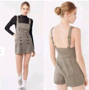 Urban Outfitters Women's Cassidy Square Neck Skort Romper in Plaid Size LARGE - Picture 1 of 8