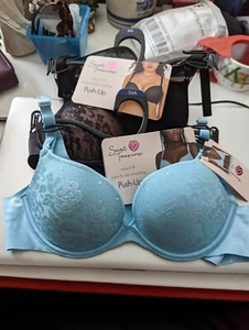 Secret Treasures Lace Push Up Bra Blue Back & Side Smoothing Size 34A - Picture 1 of 5