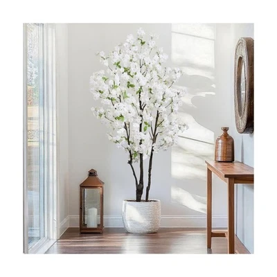 Faux Cherry Blossom Tree White Artificial Flower Tree Indoor Cherry Blossom T... - Image 1 of 4