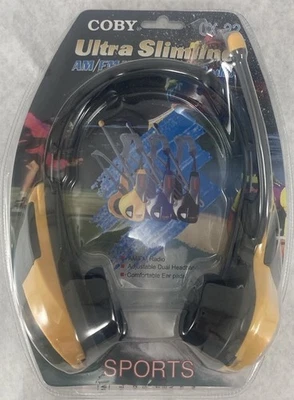 Vintage Coby CX-22 Ultra Slimline AM/FM Sports Headphone Radio Yellow - Image 1 of 3