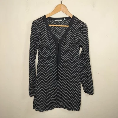 Athleta Swim Coverup Tunic Dress Size XS Womens Black White Tasseled V Neck - Image 1 of 4