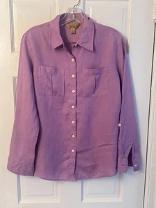 Investments lila Leinen Gold Label bügelfrei Knopfleiste Rollriegel Bluse Gr. 6 - Bild 1 von 8