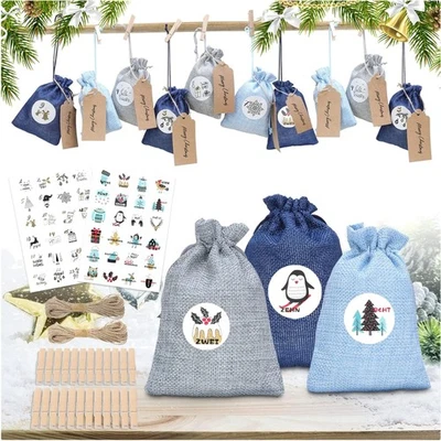 Adventskalender Befüllbar Jutesäckchen Weihnachten Geschenk Tüten 24 Stück - Bild 1 von 2