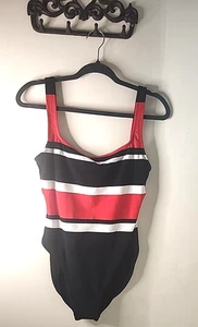 La Blanca Striped One Piece Bathing Suit, Sz. 12 Red, Black , White. - Picture 1 of 14