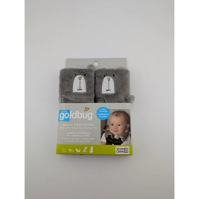 Car Seat Strap Cover Goldbug Baby Animal Bear Grey Fuzzy Irritation Protection - Image 1 of 2