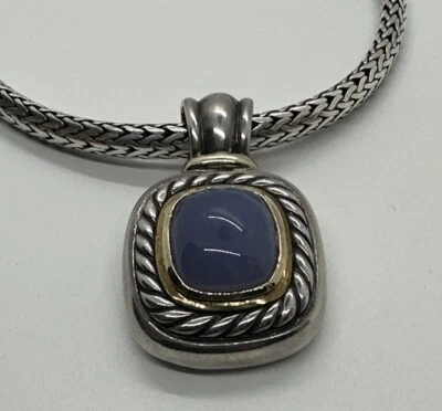 David Yurman 纯银 14k Albion Chalcedony 电缆增强器 带 20 英寸链条 — 第 1/4 张图片
