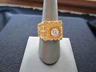 Chinese Delight Gold Ring Cz Center Size  10 Hammered Design Unmarked Nwt