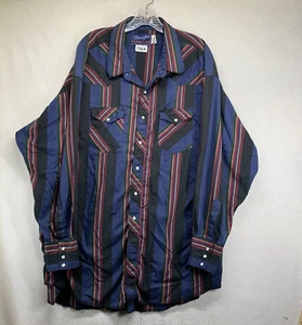 Wrangler X-Long Tails Dark Stripe Pearl Snap Western Long Sleeve Shirt 2XL Thin - Picture 1 of 16