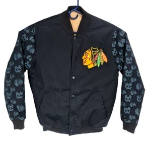 Vintage Starter Chicago Blackhawks Embordered Black Snap Up Men Sz L Jacket 117P - Picture 1 of 7