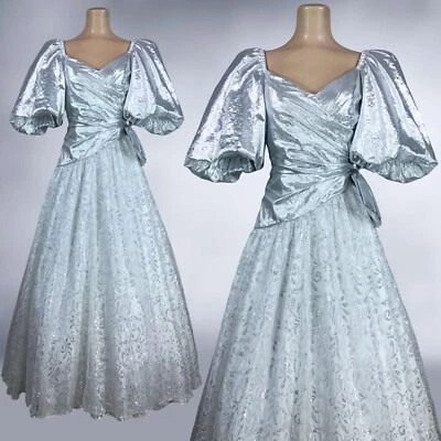 VINTAGE 80s Silver Metallic Mylar Retro Prom Dress by Candi Jones 7/8 1980s Gown - Image 1 of 4