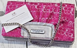 COACH Raspberry Leather Crossbody Silver Chain Ref 41444 OP ART ICC Lurex Jacq - Picture 1 of 20
