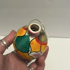 Handbemalte Blumen - Ton Terrakotta Ornament Kugel Mexiko - Xel-Ha - Bild 1 von 10