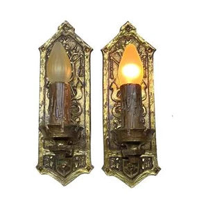 Pair Cast Brass Tudor or Romantic Revival Sconces 1910s or 1920s #2353 - Picture 1 of 12