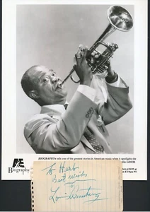 Louis Armstrong - firma 1952 con A&E 8x10 ancora pubblicità - autografo - Foto 1 di 6