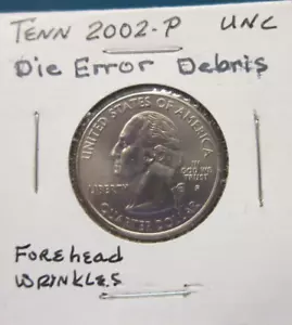 Die Error (Debris) / Forehead Wrinkles 2002-P Tennesse Quarter COIN - Picture 1 of 3