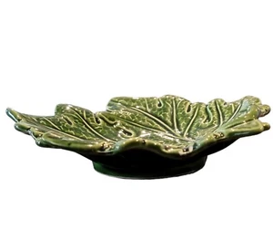 Vintage Japanese Ceramic Leaf Plate Dish Trinket Tray Snack Green Japan 1970's - Picture 1 of 18