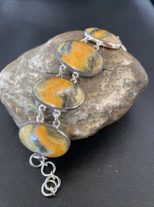 Bumble Bee Jasper Navajo Sterling Silver Link Bracelet 7.5" 10285 - Picture 1 of 12