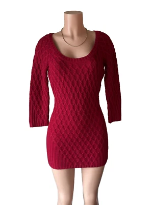 Vestido Suéter DE COLECCIÓN ADIVINA con Cadena Marca Guess Para Mujer M Rojo Tejido con Cable 3/4 Slv. Foto 1 de 4