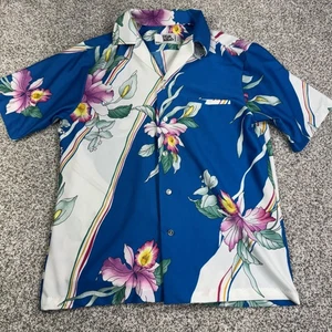 Hilo Hattie Shirt Mens Large Blue White Floral Hawaiian Button Up Aloha 503 USA - Picture 1 of 14