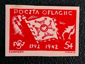 Sello Woldenberg Oflag IIC / 1942 Polonia campo de prisioneros Virtuti Militari Imperf sin usar - Imagen 1 de 2