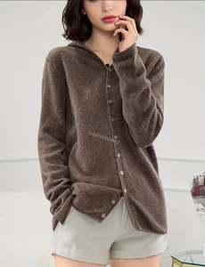 Damen 100% Merinowolle Kapuzenpullover, Strickjacke - Bild 1 von 8