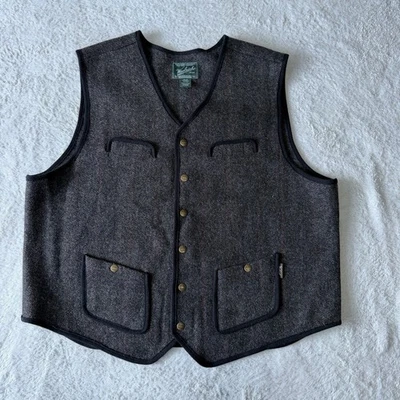 Woolrich Mens Wool Blend Vest XL | Light Plaid Pattern, 4-Pocket ~ Snap Button - Image 1 of 4