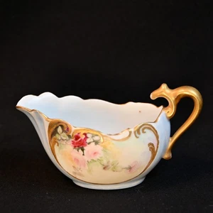 Limoges D&Co Delinieres Sauce Boat/Creamer HandPainted Pink Roses Gold 1894-1900 - Picture 1 of 18