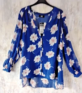 New Wallis 2 Piece Blue Floral Print Metallic Thread Blouse with Camisol size 18 - Picture 1 of 5