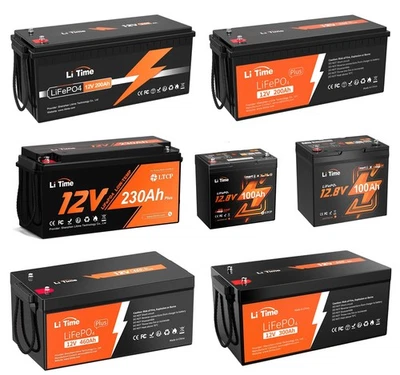 LiTime 12V 100Ah 200/300Ah 460Ah 560Ah LiFePO4 Lithium Battery for RV Solar Lot - Image 1 of 4