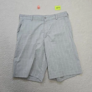 Nike Dri-Fit Golf Shorts Mens 32 Gray White Plaid Flat Front Stretch Swoosh - Picture 1 of 13