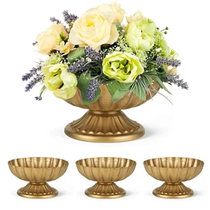 Set of 4, 7'' Wide 3.94'' High Distressed Gold Compote Pedestal Vases, Vintag... - Picture 1 of 8