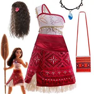 Kids Girls Moana Costume Hawaiian Princess Party Fancy Cosplay Dress w Necklace - Picture 1 of 17