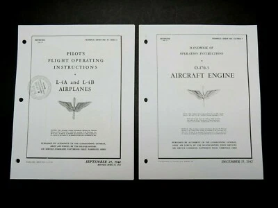 1942-43 AAF Piper Cub L-4 A/B manual de vuelo y Cont O-170-3 65 hp manual de operación del motor Foto 1 de 4