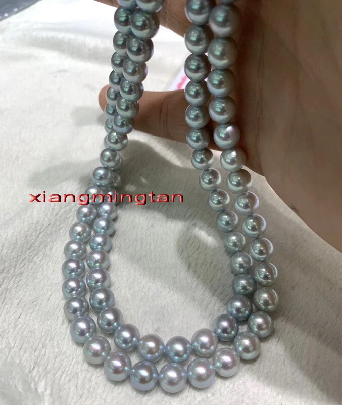 round long AAAAA 38"9-10mm REAL NATURAL south sea gray pearl necklace 14K gold Foto 1 de 1