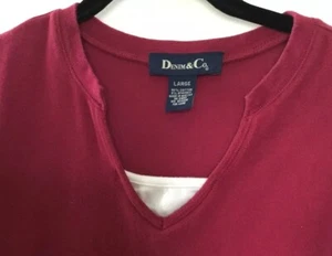 Denim & Co. 3/4Sleeve V Neck Knit Top In Size Large-Maroon - Picture 1 of 3