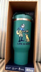 NUEVO CON ETIQUETAS VASO AISLADO LIFE IS GOOD 40 OZ ACERO INOXIDABLE... "JAKE ACÚSTICO" - Imagen 1 de 2