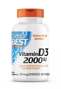 Doctor's Best Vitamin D3 50mcg (2,000IU) 180 Softgels, Immune Heart Bone Support - Picture 1 of 4