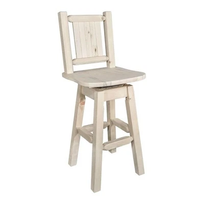 Montana Woodworks Homestead 24" Bear Design Wood Swivel Barstool in Natural - Image 1 of 4