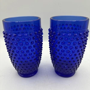Vintage L. E. Smith Cobalt Blue Hobnail Tumblers Water Ice Tea Glasses Set Of 4 - Picture 1 of 12