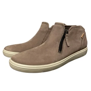 ECCO Soft 7 Low Bootie Women's 39 US 8 Gray Rose Side Zip Nubuck Leather Sneaker - Picture 1 of 14