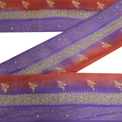 Encaje tejido artesanal con cuentas a mano Sanskriti vintage con borde de 1 yarda Foto 1 de 4