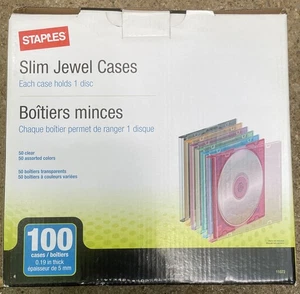 Staples Slim Jewel Cases 100/Pack New In BOX 50 assorted Colors 1/2 box - Picture 1 of 1