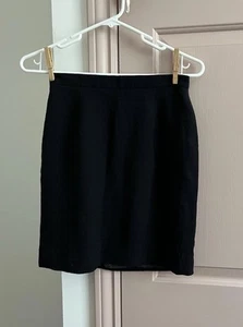 Vintage Black Worseted Wool 100% Skirt Mini Secretary - Picture 1 of 5